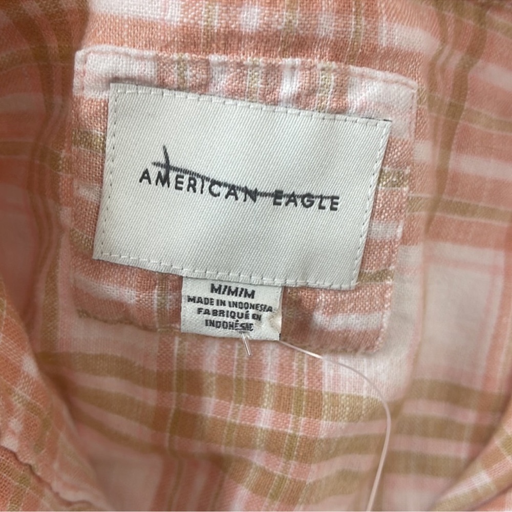 American Eagle Oversized Plaid Button Down Linen Blend Medium - Picture 13 of 14